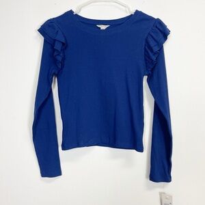Habitual Girl Shirt Girls Size 14 Blue Ribbed Ruffle Tee Top NWT NEW